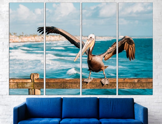 Pelican wall art Bird wall decor Coastal wall art Pelican art Beach wall decor Home decor wall art