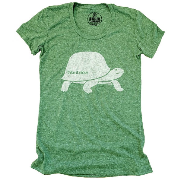 Women's Take It Slow Vintage Inspired T-shirt, Retro Animals Tee, Funny Turtle Shirt, Cool Mindfulness Graphic Tee, Retro Slow Turtle Tee