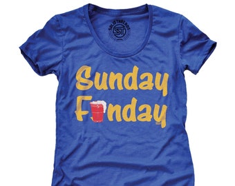 Women's Sunday Funday Vintage Inspired Graphic Tee, Funny Day Drinking Scoopneck, Women's Retro Beer Pong Tee, Bachelorette Weekend T-Shirt