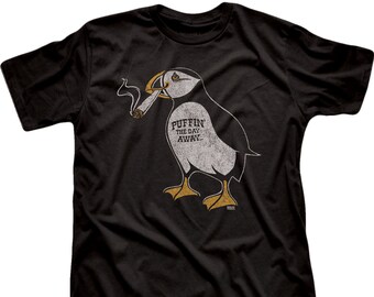Puffin der Tag weg Vintage inspiriert T-shirt, Retro Rauchen T-Shirt, lustige Vogel Shirt, coolMarihuana Grafik t
