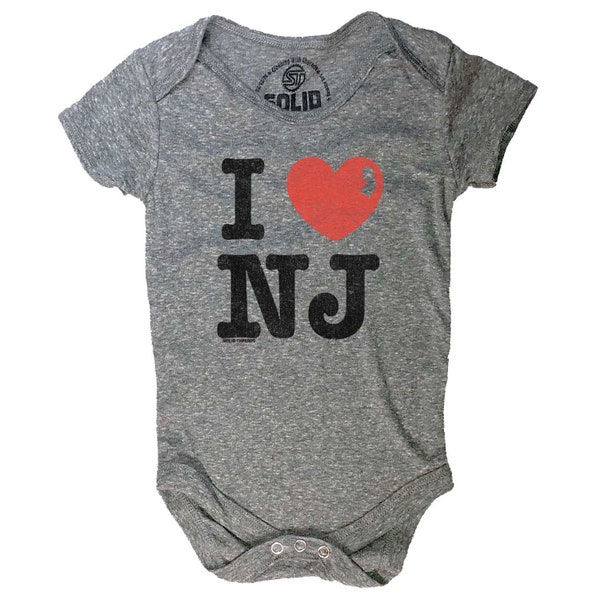 I Heart NJ Vintage Inspired Baby Onesie, Retro Romper with Front Snaps, Cute NJ Baby Clothes, Cool New Jersey Pride Bodysuit