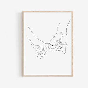Hands Line Art Print, Pinky Swear Drawing Art, Valentine&#39;s Day Gift, Minimalist Couple Line Art, Friendship Art, Pinky Promise Hands Art