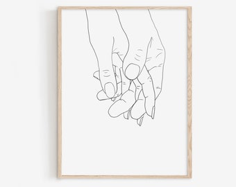 Impresión artística de pareja agarrada de la mano: Decoración minimalista (descarga digital)