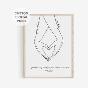 Personalized Hands Line Art Print: Custom Names & Quote (Digital Download)