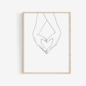 Hands Heart Line Art Print: Minimalist Couple Gift (Digital Download)