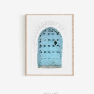 Blue Moroccan Door Print: Minimalist Arabic Wall Art (Digital Download)