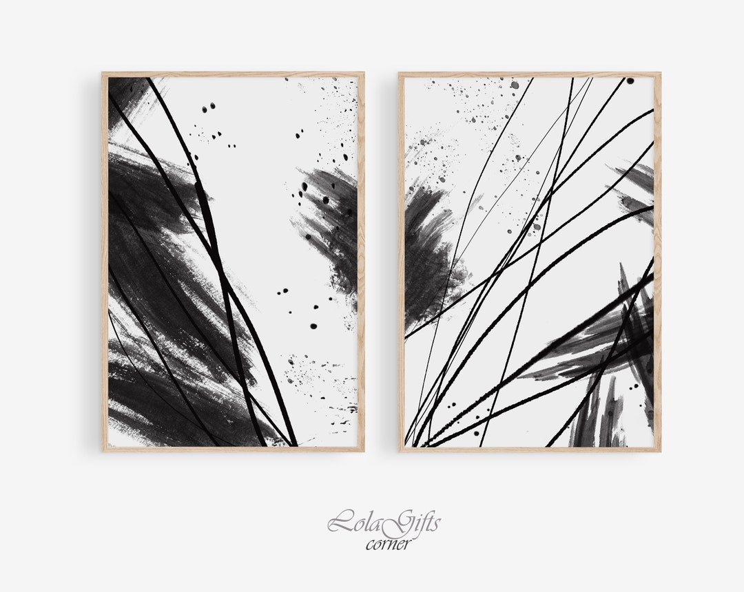 Abstract Black and White Print Set: Modern Minimalist Wall Art (digital ...