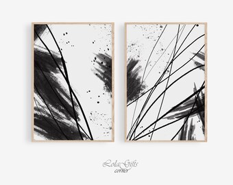 Abstract Black and White Print Set: Modern Minimalist Wall Art (Digital Download)