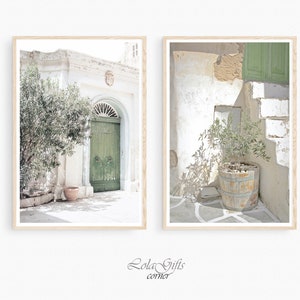 Italy Wall Art, DIGITAL Prints, Set of 2, Green Door Wall Art, Italy Photography, Sage Green Wall Decor, Mediterranean Poster, Italy Village