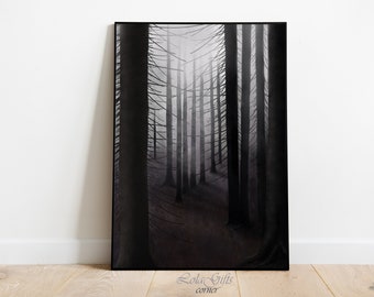 Foggy Forest Art Print: Gothic Nordic Nature Painting (Digital Download)