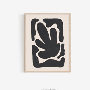 Minimalist Abstract Art Print: Black Beige Floral Illustration (Digital Download)