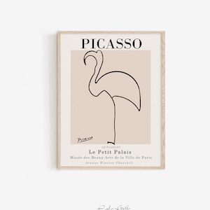 Picasso - Flamingo Linie Zeichnung, Neutrale Wandkunst, Skizze Pablo Picasso, Picasso Vintage Kunst, Flamingo Ausstellungsplakat, Tierkunstdruck