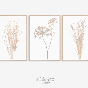 SET von 3 Neutrale botanische Drucke, Bauernhaus Wanddekor, Kräuter Druck, Bauernhaus Wandkunst, rustikales botanisches Dekor, Bauernhaus Set Drucke, Pflanze