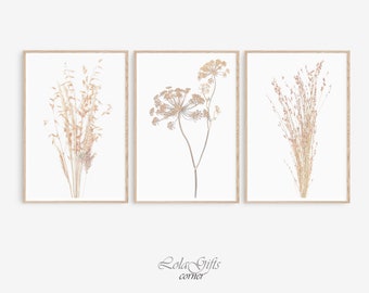 Neutral Botanical Prints Set: Farmhouse Wall Art (Digital Download)