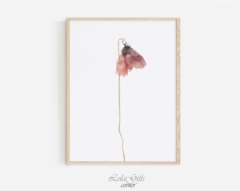 Poppy Print: Minimalist Wildflower Art, Pastel Wall Decor (Digital Download)