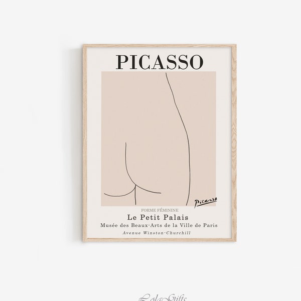 Picasso - Exhibition Poster, Female Body Line Drawing, Pastel Wall Art,  Pablo Picasso Sketch, Neutral Wall Art, Female Art Print