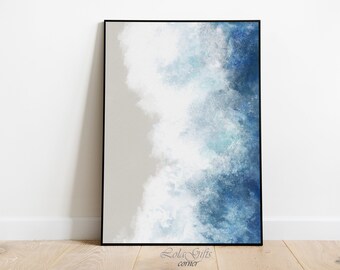 Aquarell Meereswelle Print: Blaue Küstenwand Kunst (Digitaler Download)