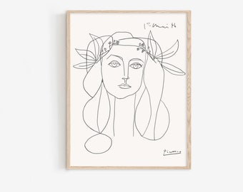 Picasso Woman Line Art Print: Minimalist Neutral Decor (digital