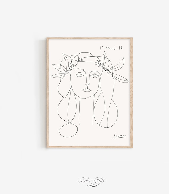 Picasso Woman Line Art Print: Minimalist Neutral Decor (digital