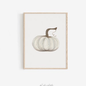 Impresión de calabaza blanca, arte botánico neutro, impresiones de pared de granja, decoración de pared de otoño, impresión de otoño, cartel de otoño, decoración de arte de pintura