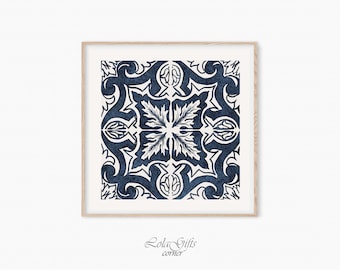 Azulejo Kacheldruck: Portugal Architektur, dunkelblaues Wandbild (Digitaler Download)