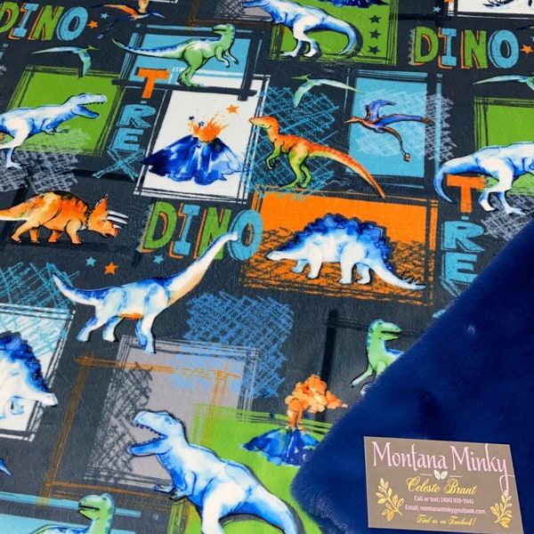 Dinos on Graphite Minky Luxe blanket