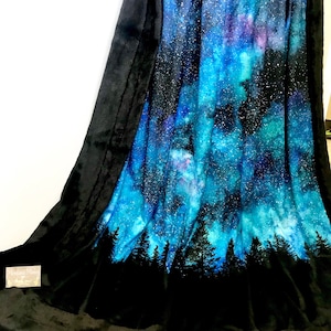 Starry Night Sky over Trees designer Minky blanket