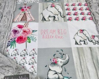 Dream Big Elephant Patch Minky Luxe blanket