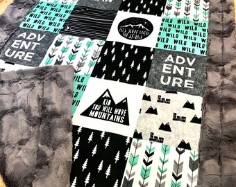 Adventure Wild Mint/Black Minky Blanket