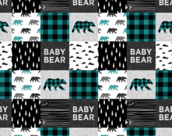 Baby Bear woodland black/teal Minky blanket