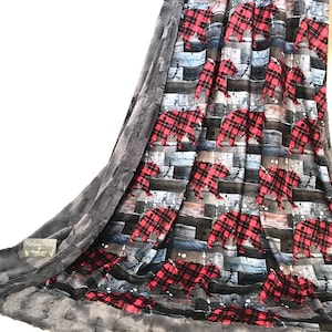 Plaid Bears on Wood - Designer Luxe Minky blanket