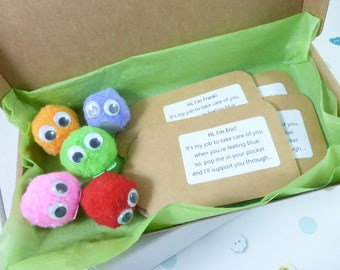Pom Pom Monsters x 5, Random Act Of Kindness, Pocket Hug, Anxiety, Pick Me Up, Pay It Forward, Smile Gift, Positivity, Mental Health Gift