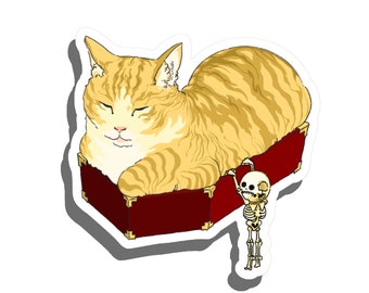 Cat in a Coffin | Cat Stickers | Cat Decals | Kitty Stickers | Cute Cat Stickers | Skeleton Stickers | Skeleton Decals | Cat in a Box |