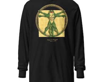 Vitruvian Frog Long-Sleeve Hooded Tee: Popodoodle Gym Workout Clothes