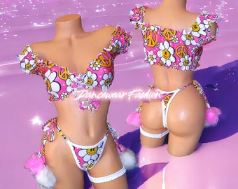 Made to order Daisy And Peace Furball Set for Exotic Dancewear