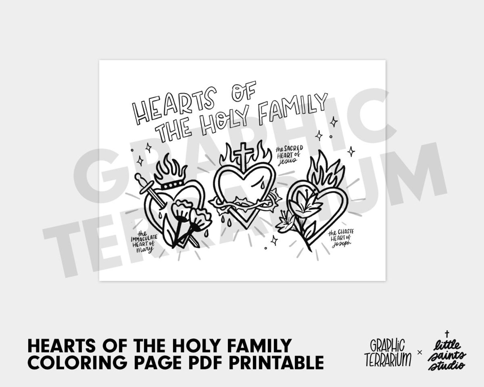 Holy Family Hearts Coloring Page Printable | Jesus, Mary, Joseph - Etsy