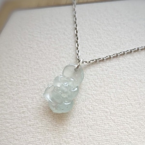 Jade Necklace NJ231010 Dainty Pendant Flower Duck Natural Burmese Jade Silver White Blue Minimal