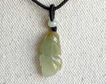 Jade Necklace NJ221201 Dainty Pendant Fish Natural Burmese Jade Hand Tie Adjustable Green Blue White Minimal
