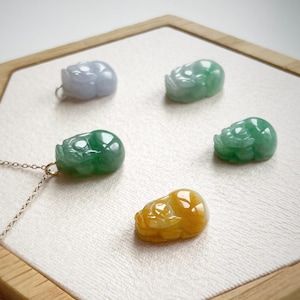 Jade Necklace NJ220310 Dainty Pendant Pixiu Burmese Natural Jade Gold Filled Silver Green Lavender Minimal