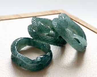 Bague en jade RJ250401 Bague serpent Bague sculptée Jade du Guatemala naturel Jadéite bleu vert Délicat minimal