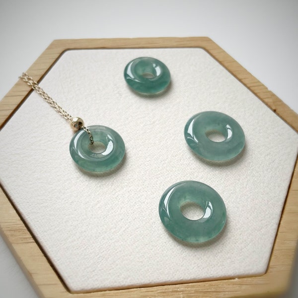 Collier de jade NJ220933 Pendentif délicat Donut Circle Naturel Guatemala Jade Or rempli Argent Bleu Vert Minimal