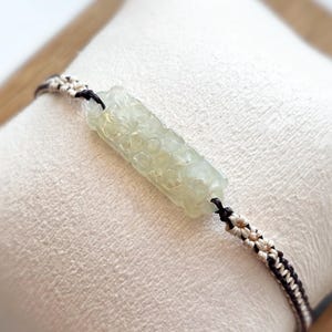 Jade Bracelet BJ230906 Dainty Bar Carved Flower Natural Burmese Jade Hand Tie Bracelet Adjustable Yellow White Minimal