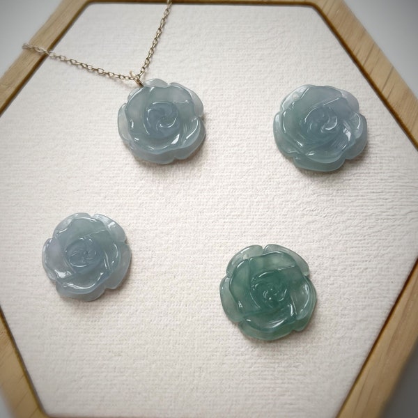 Jade Necklace NJ221115 Dainty Pendant Flower Rose Natural Guatemala Jade Gold Filled Silver Blue Minimal