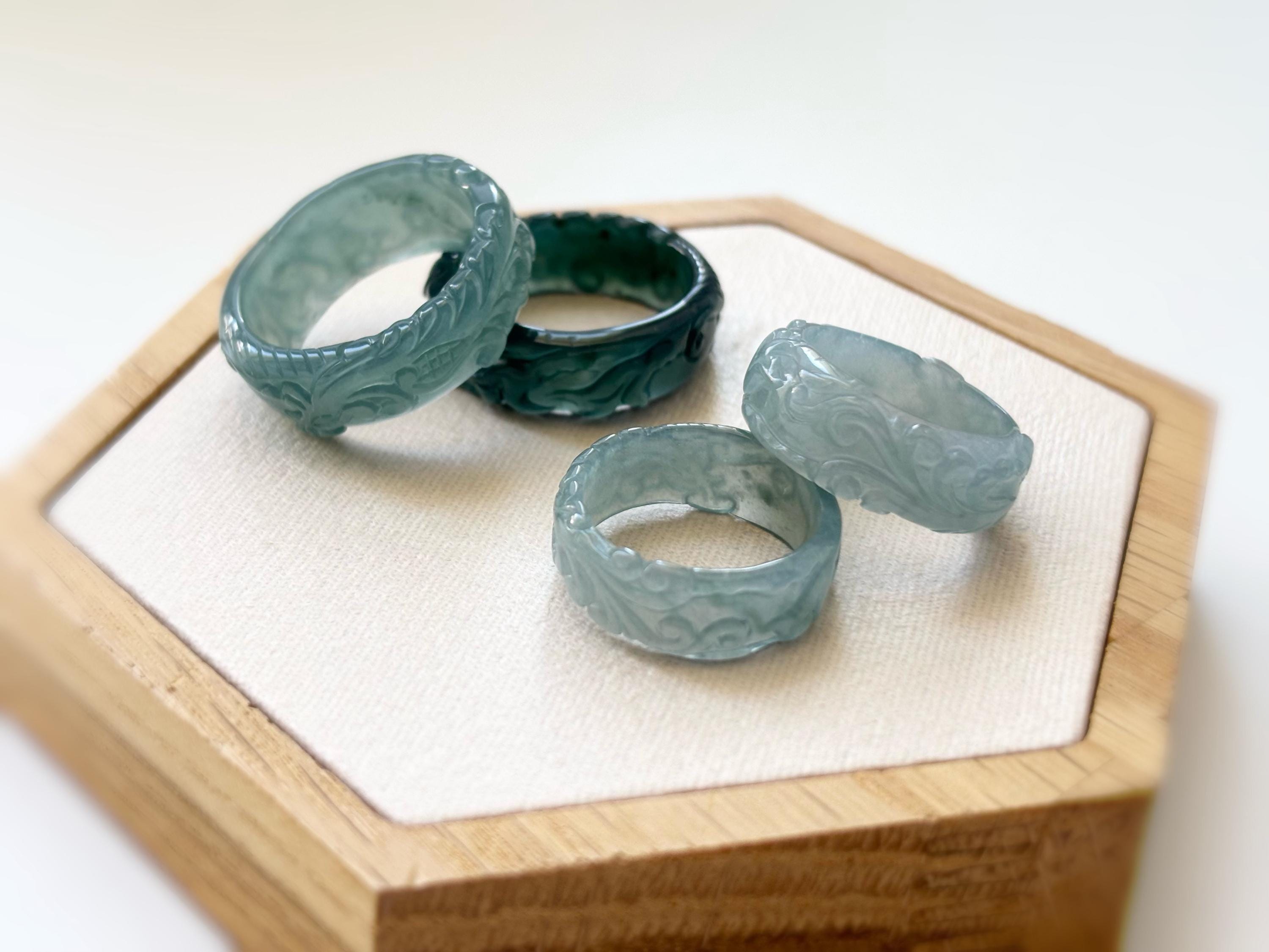Jade Ring RJ250604 Phoenix Ring Carved Ring Guatemala Jade Jadeite Blue Green Delicate Minimal