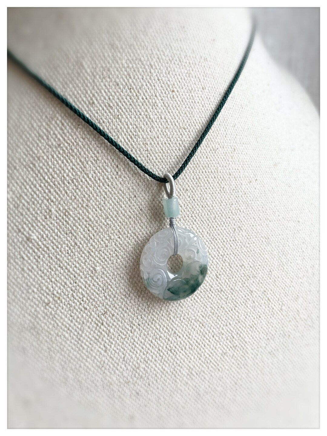 Jade Necklace NJ231221 Pendant Circle Donut Carved Ruyi Natural Burmese ...