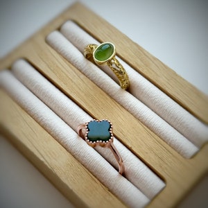 Jade Ring RJ240304 Natural Chinese Jade Silver Plated Rose Gold Adjustable Dark Green Delicate Minimal