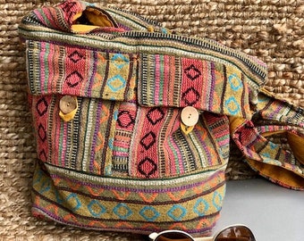 Khaki/Watermelon/mustard  Front Pockets,hobo, hippie, Crossbody Sling casual bag, Birthday gift ,shoulder bag, unisex