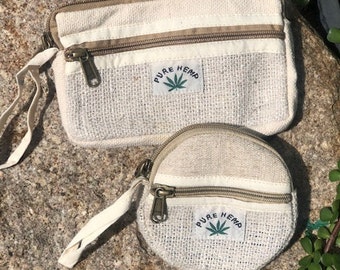 Hemp Coin/purse / Makeup Purse / Organic Hemp handmade in Nepal Lightweight Eco-friendly/ Hippie / boho/ Nic-nacs