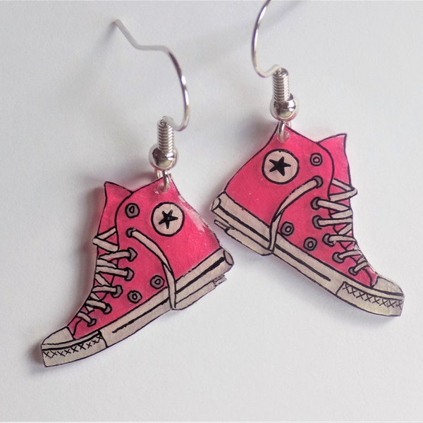 Converse style earrings, quirky earrings, hand drawn earrings, made to order, customisable, funky earrings, fun earrings, cool earrings