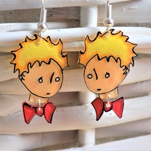 The Little Prince earrings, Le Petit Prince, Antoine de Saint-Exupéry, classic French literature, children&#39;s classic novel, shrink plastic